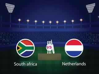 South Africa vs Netherlands 2023 cricket world cup with schedule broadcast template design