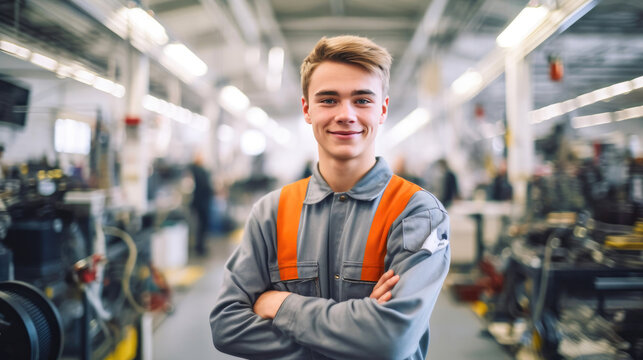 Happy Young Worker in Modern Factory