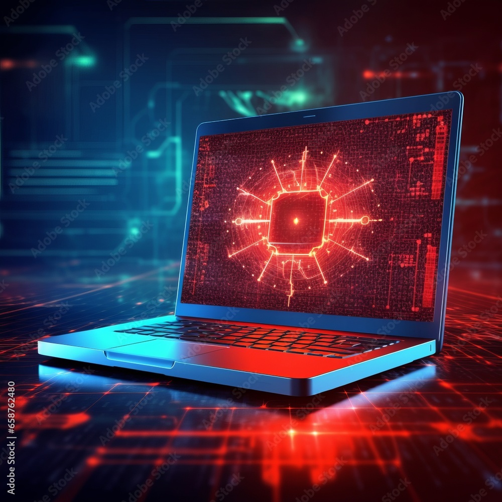 Poster system hacked warning alert on notebook or laptop. cuber security
