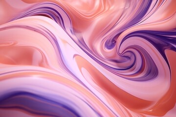 Liquid paint texture. Abstract background of colored floating liquid in violet orange pastel colors. Paint flows smoothly into each other, mixing in beautiful patterns. Close up. Art. Print, card