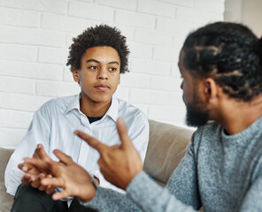 father son family man child conversation talking parent boy discussion communication together male...