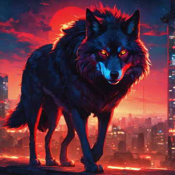 Animierter schwarz, roter Wolf