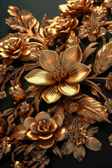 Luxurious metallic golden flowers background. Generative ai