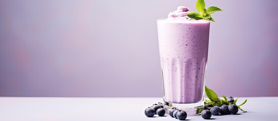 Vegan drink coconut milk and blueberry smoothie with a touch of lavender With copyspace for text