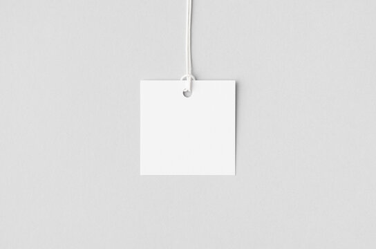 White square clothing tag, gift tag mockup.