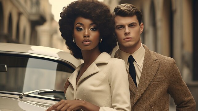 Interracial couple, models in retro vintage Italy