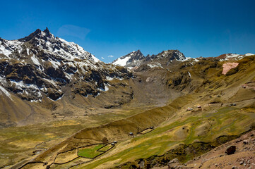 Scenic view on the hike up to Rainbow Mountain, Cusco, Peru.
