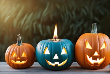 Fototapeta premium Candle lit Halloween Pumpkins