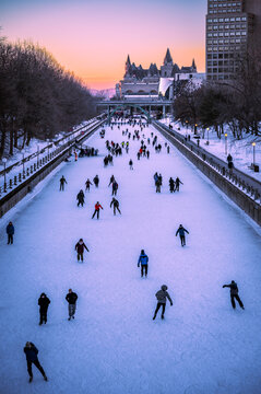Winter scenery, Rideau Canal Skateway, Fairmont Chateau Laurier, Ottawa, Canada