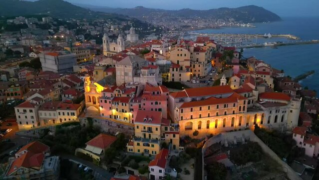 Aerial view of Porto Maurizio on the Italian Riviera in the province of Imperia, Liguria, Italy