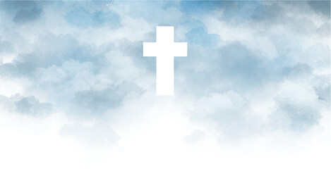 Fototapeta premium Religious conceptual cross illustration, banner crosses illustration, Simple Christian cross. Blue textured background, cross on the sky. Watercolor vector cross clipart. Watercolor eps Easter cross 