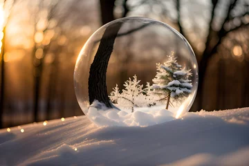 Foto op Canvas Surrealistyczna bańka mydlana, krajobraz zima. Generative AI © Iwona