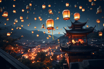 Iridescent Lanterns Lighting Up the Mid-Autumn Sky in China