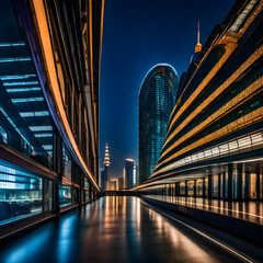 Naklejka premium Futuristic cityscape at dusk