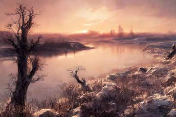 Obraz na płótnie Canvas Rzeka, krajobraz fantasy. Generative AI