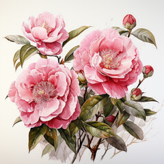 watercolor Camellia clipart, generative ai