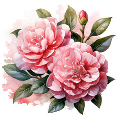 watercolor Camellia clipart, generative ai