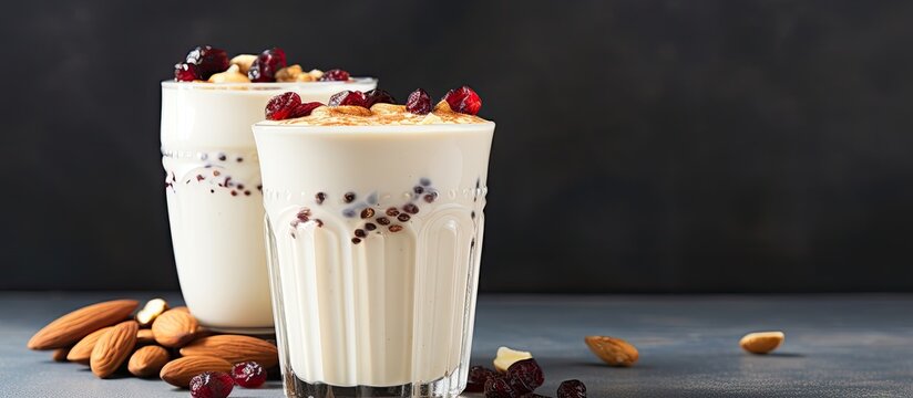 Sweet lassi made with dried fruit With copyspace for text