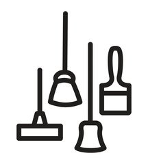 Set of cleaning line icons. Contains icons disinfection, paint brush, cleaning services, wet floor, virus protection and more.