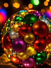 Fototapeta na wymiar Cozy Christmas ball long shot colorful lights