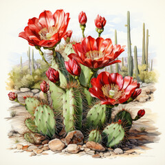 Fototapeta premium watercolor Saguaro cactus blossom clipart, generative ai