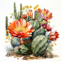 Obraz premium watercolor Saguaro cactus blossom clipart, generative ai