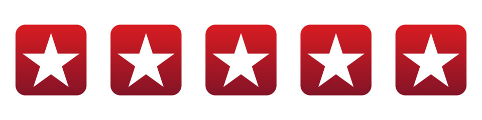Five Red Star Rating. 5 red stars for product review, ranking, feedback, service.