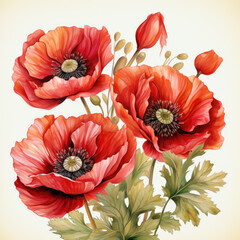 Fototapeta premium watercolor poppy clipart, generative ai