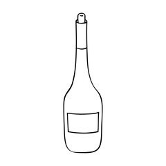 Hand drawn wine bottle illustration. Alcohol drink clipart in doodle style. Single element for design