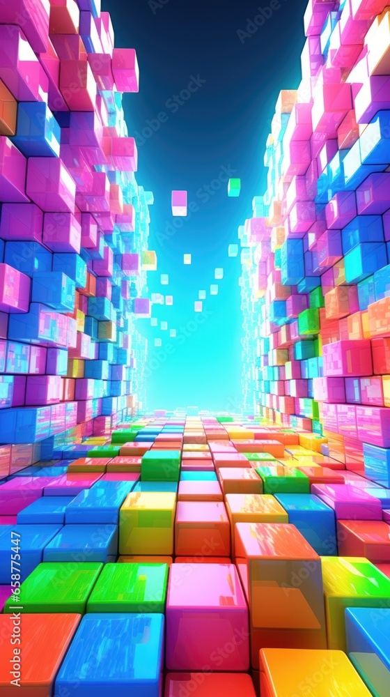 Aufkleber abstract background with colorful glowing cubes.
