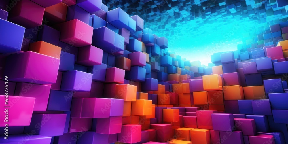 Poster abstract background with colorful glowing cubes.