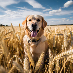 Wheat field and dog