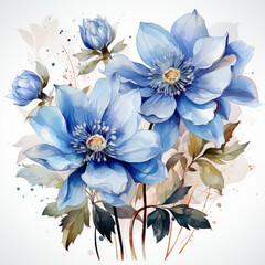 watercolor blue columbine clipart, generative ai - obrazy, fototapety, plakaty