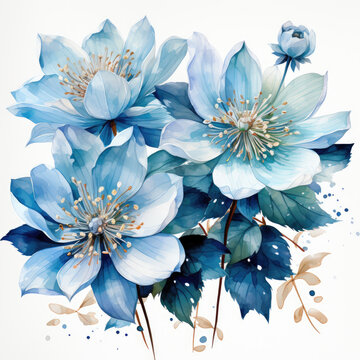 recommend clip art: watercolor blue columbine clipart, generative ai