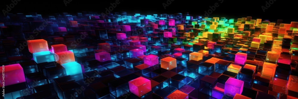 Poster abstract background with colorful glowing cubes.