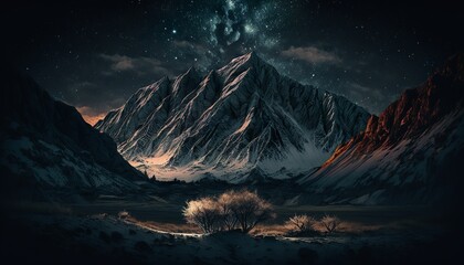 mountain alps landscape at stary night design illustration - obrazy, fototapety, plakaty