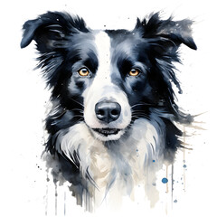 Border Collie - Water Colour Style - Transparent Background.