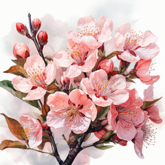 watercolor Peach blossom clipart, generative ai