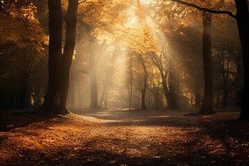 golden autumn in a alley, ai tools generated image