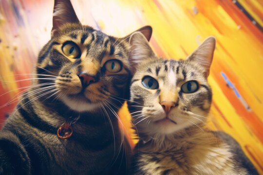 couple of nice cats making selfie on a camera, ai tools generated image