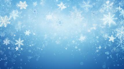 Naklejka na ściany i meble Close-up of delicate snowflakes against a soft blue background, symbolizing winter's beauty