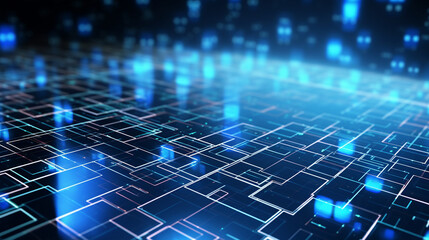 Digital blue grid landscape with illuminated nodes, technology and futuristic theme