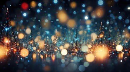 Fototapeta na wymiar Bokeh Wonderland: Christmas tree lights creating a magical bokeh background