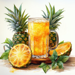 watercolor Pineapple Juice clipart, generative ai