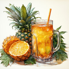 watercolor Pineapple Juice clipart, generative ai