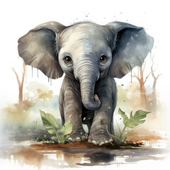 watercolor Baby Elephant clipart, generative ai