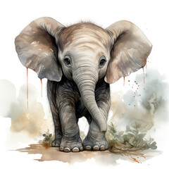 watercolor Baby Elephant clipart, generative ai