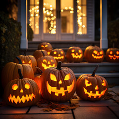 Fototapeta premium jack o lanterns on the porch