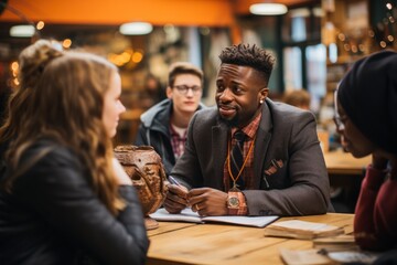 An educational setting with students engaged in a lively discussion on ethics and moral values, fostering critical thinking and ethical decision-making
