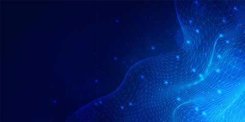 Abstract digital technology futuristic big data blue background, Cyber nano information communication, innovation future tech data, internet network connection, circuit board line dot illustration 3d